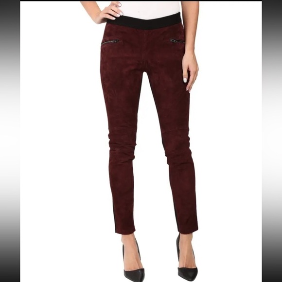 BLANKNYC Pull On Legging Two Tone Leather Burgundy Suede Front Black Back - Picture 3 of 7